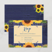 Rustikale Navy Blue Gold Lace Sonnenblume Hochzeit RSVP Karte (Vorne/Hinten)