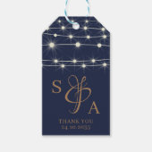 Rustikale Navy Blue & Gold String Lichter Geschenkanhänger (Vorderseite)