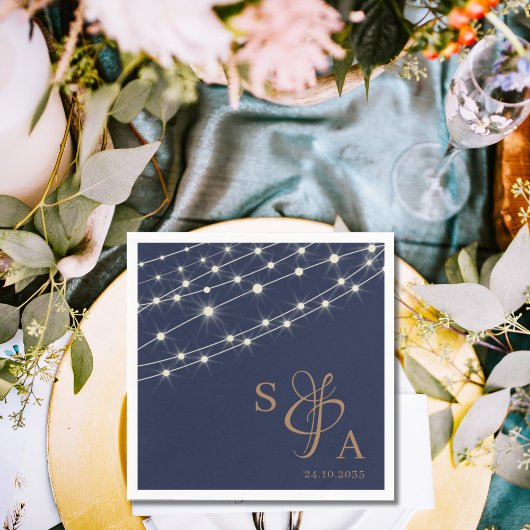Rustikale Navy Blue & Gold String Lichter Serviette