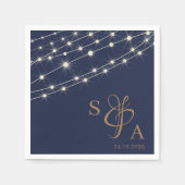 Rustikale Navy Blue & Gold String Lichter Serviette (Vorderseite)