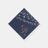 Rustikale Navy Blue & Gold String Lichter Serviette (Ecke)
