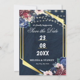 Rustikale Navy Blue Gold String Lights Hochzeit Save The Date