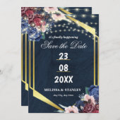 Rustikale Navy Blue Gold String Lights Hochzeit Save The Date (Vorne/Hinten)