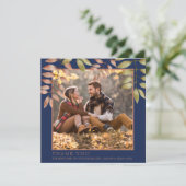 Rustikale Navy Blue Herbst Herbstwoche verlässt Fo Dankeskarte (Stehend Vorderseite)