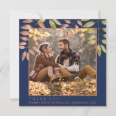 Rustikale Navy Blue Herbst Herbstwoche verlässt Fo Dankeskarte (Vorderseite)