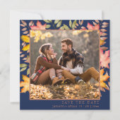 Rustikale Navy Blue Herbst Herbstwoche verlässt Fo Save The Date (Vorderseite)