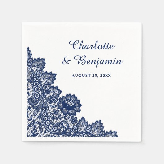 Rustikale Navy Blue Lace Wedding Napkins Serviette (Vorderseite)