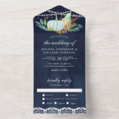 Rustikale Navy Blue Lace White Pumpkins Hochzeit i All In One Einladung (Innen Boden)