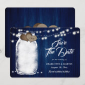 Rustikale Navy Blue Mason Jar String Lights Hochze Save The Date (Vorne/Hinten)