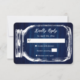 Rustikale Navy Blue Mason Jar Wedding RSVP Card Karte