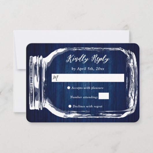 Rustikale Navy Blue Mason Jar Wedding RSVP Card Karte (Vorderseite)