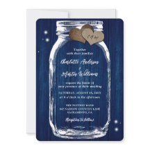 Rustikale Navy Blue Mason Jar Wood Hochzeit Einlad