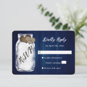 Rustikale Navy Blue Mason Jar Wood Wedding RSVP Ca Karte (Stehend Vorderseite)