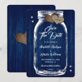 Rustikale Navy Blue Mason Jar Wood Wedding Save The Date (Vorne/Hinten)