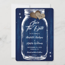 Rustikale Navy Blue Mason Jar Wood Wedding