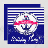 Rustikale Navy Blue Nautical Birthday Einladung (Vorne/Hinten)