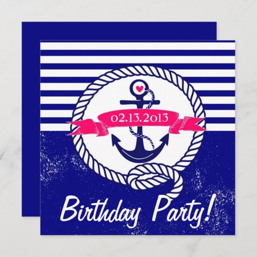 Rustikale Navy Blue Nautical Birthday Einladung (Vorne/Hinten)