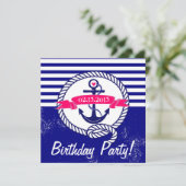 Rustikale Navy Blue Nautical Birthday Einladung (Stehend Vorderseite)