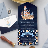 Rustikale Navy Blue Nautical Lighthouse Kinderdusc All In One Einladung