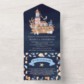 Rustikale Navy Blue Nautical Lighthouse Kinderdusc All In One Einladung (Innen Boden)