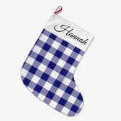 Rustikale Navy Blue Plaid Großer Weihnachtsstrumpf (Vorderansicht (hängend))