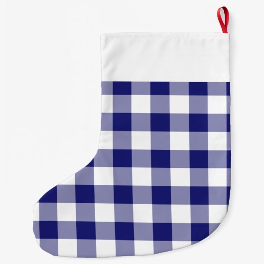 Rustikale Navy Blue Plaid Großer Weihnachtsstrumpf (Rückseite)