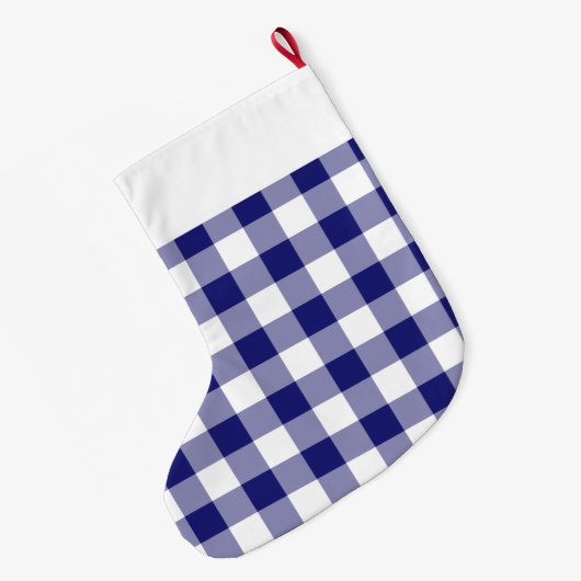 Rustikale Navy Blue Plaid Großer Weihnachtsstrumpf (Rückseite (Hängend))