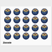 Rustikale Navy Blue Sonnenblume Gastgeschenk Hochz Runder Aufkleber (Blatt)