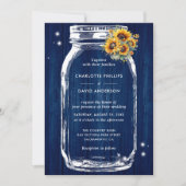 Rustikale Navy Blue Sonnenblume Mason Jar Wedding Einladung (Vorderseite)