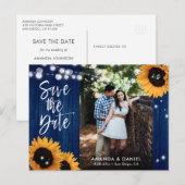 Rustikale Navy Blue Sonnenblume Save the Date Post Ankündigungspostkarte (Vorne/Hinten)