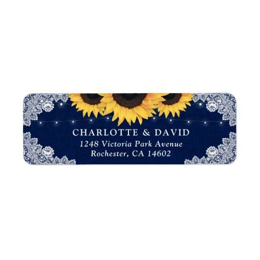 Rustikale Navy Blue Sonnenblumen Rücksendeadressen (Vorne)