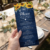 Rustikale Navy Blue Sonnenblumen String Lights Hoc Menükarte