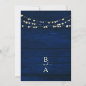 Rustikale Navy Blue String Lights Floral Wedding Einladung (Rückseite)