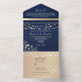 Rustikale Navy Blue String Lights Hochzeit All In One Einladung (Innen)