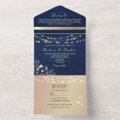 Rustikale Navy Blue String Lights Hochzeit All In One Einladung (Innen Boden)