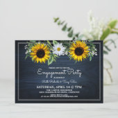 Rustikale Navy Blue Sunflower|Daisy Engagement Par Einladung (Stehend Vorderseite)