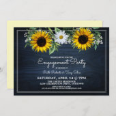 Rustikale Navy Blue Sunflower|Daisy Engagement Par Einladung (Vorne/Hinten)