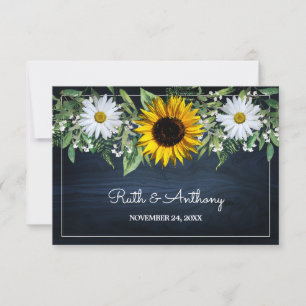 Rustikale Navy Blue Sunflower Daisy Gastgeschenk H Dankeskarte