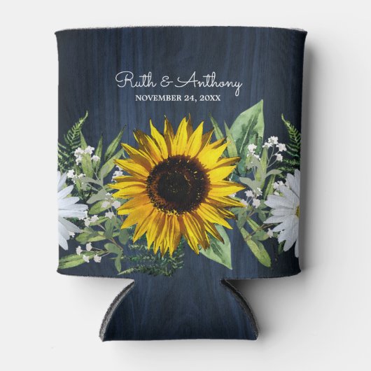 Rustikale Navy Blue Sunflower|Daisy Gastgeschenk H Dosenkühler (Vorderseite)