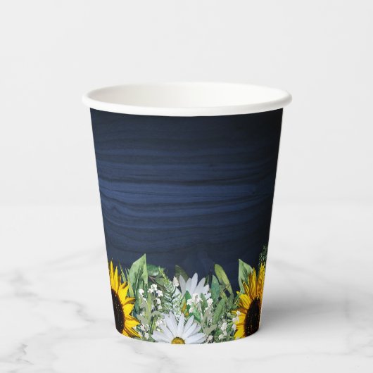 Rustikale Navy Blue Sunflower|Daisy Pappbecher (Rückseite)