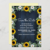 Rustikale Navy Blue Sunflower|Daisy Save the Date Einladung (Vorne/Hinten)