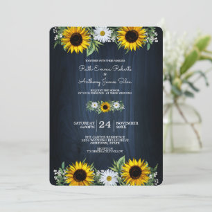 Rustikale Navy Blue Sunflower Daisy Wedding Einladung