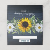 Rustikale Navy Blue Sunflower|Daisy Wedding Platzkarte (Außenseite Aufgefaltet)