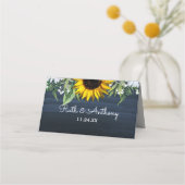 Rustikale Navy Blue Sunflower|Daisy Wedding Platzkarte (Rückseite)