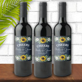 Rustikale Navy Blue Sunflower|Daisy Wedding Weinetikett