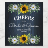 Rustikale Navy Blue Sunflower|Daisy Wedding Weinetikett (Einzelnes Label)