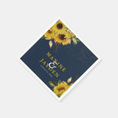 Rustikale Navy Blue Sunflower & Gold Confetti Wedd Serviette (Ecke)