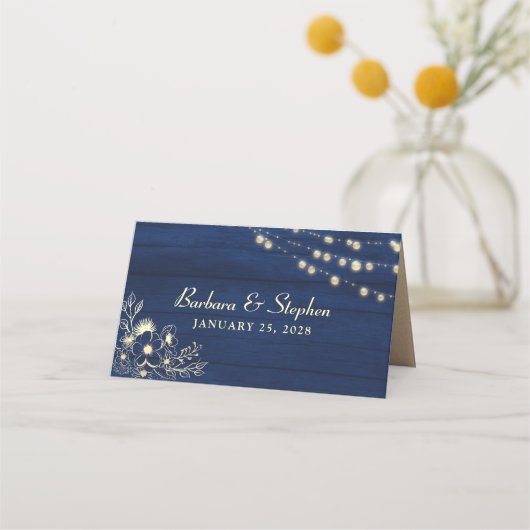 Rustikale Navy Blue Wedding Platzkarte (Rückseite)