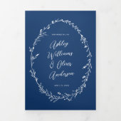 Rustikale Navy Blue Wildblume Boho Foto Wedding Dreifach Gefaltete Einladung (Cover)
