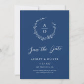 Rustikale Navy Blue Wildblume + Foto Save the Date Einladung (Vorderseite)